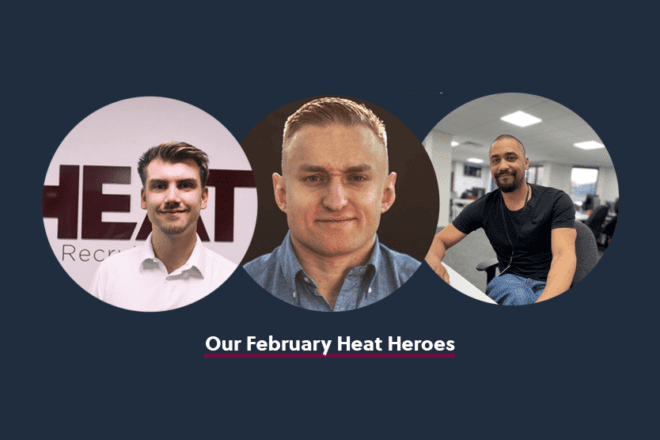 three headshots of heat heroes from february