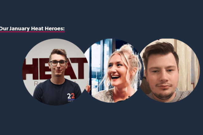 three headshots of heat heroes from january
