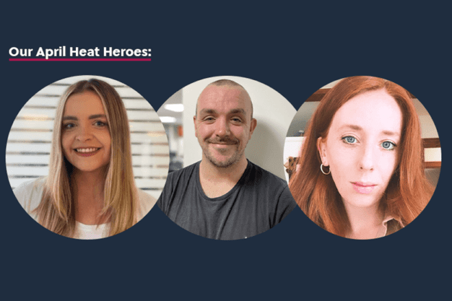 three headshots of heat heroes from april