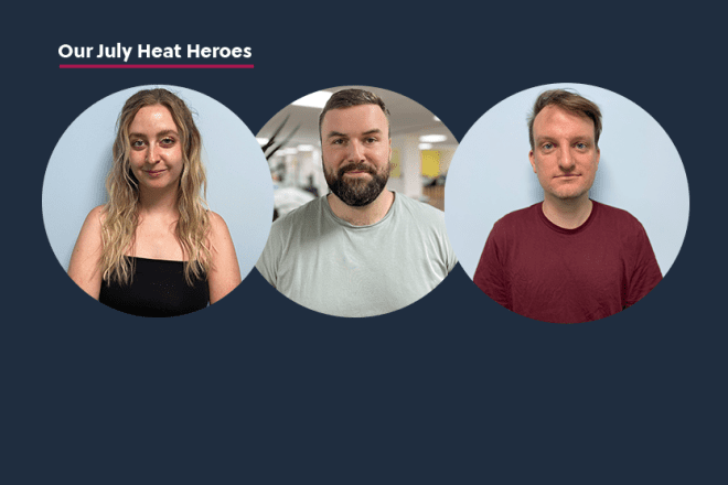 headshots of three heat heroes in july