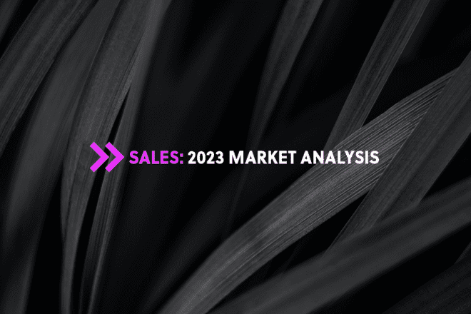 Sales 2023 market analysis text on a dark background