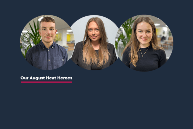 Headshots of two women and a man august heat heroes at heat recruitment